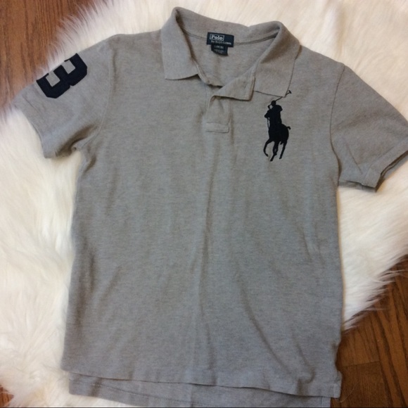 14-16 Polo Ralph Lauren Boys Big Kids Big Pony USA Polo Shirt Grey Black Large